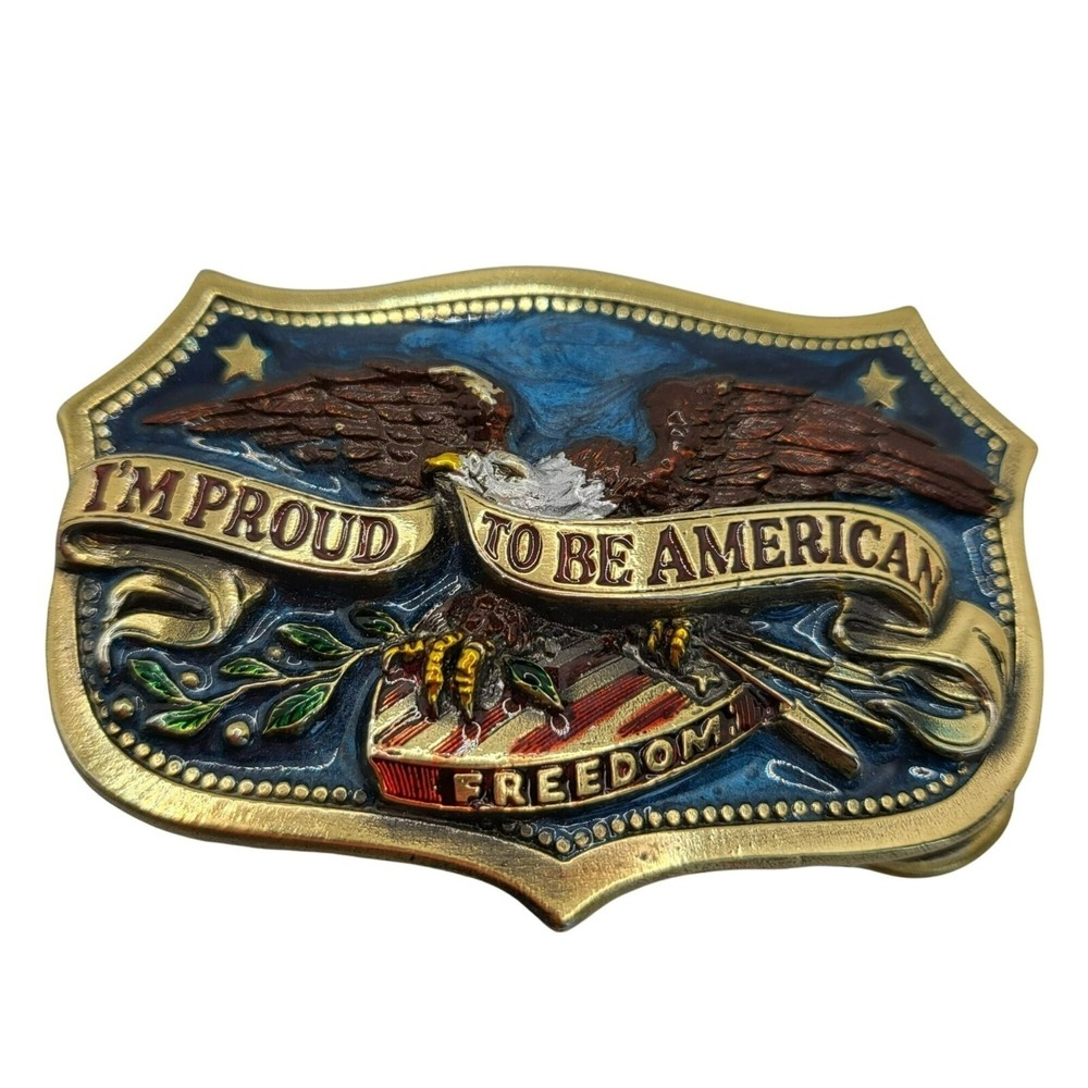 Vintage 1984 Great American Belt Co Buckle Brass Eagle Patriotic USA Made